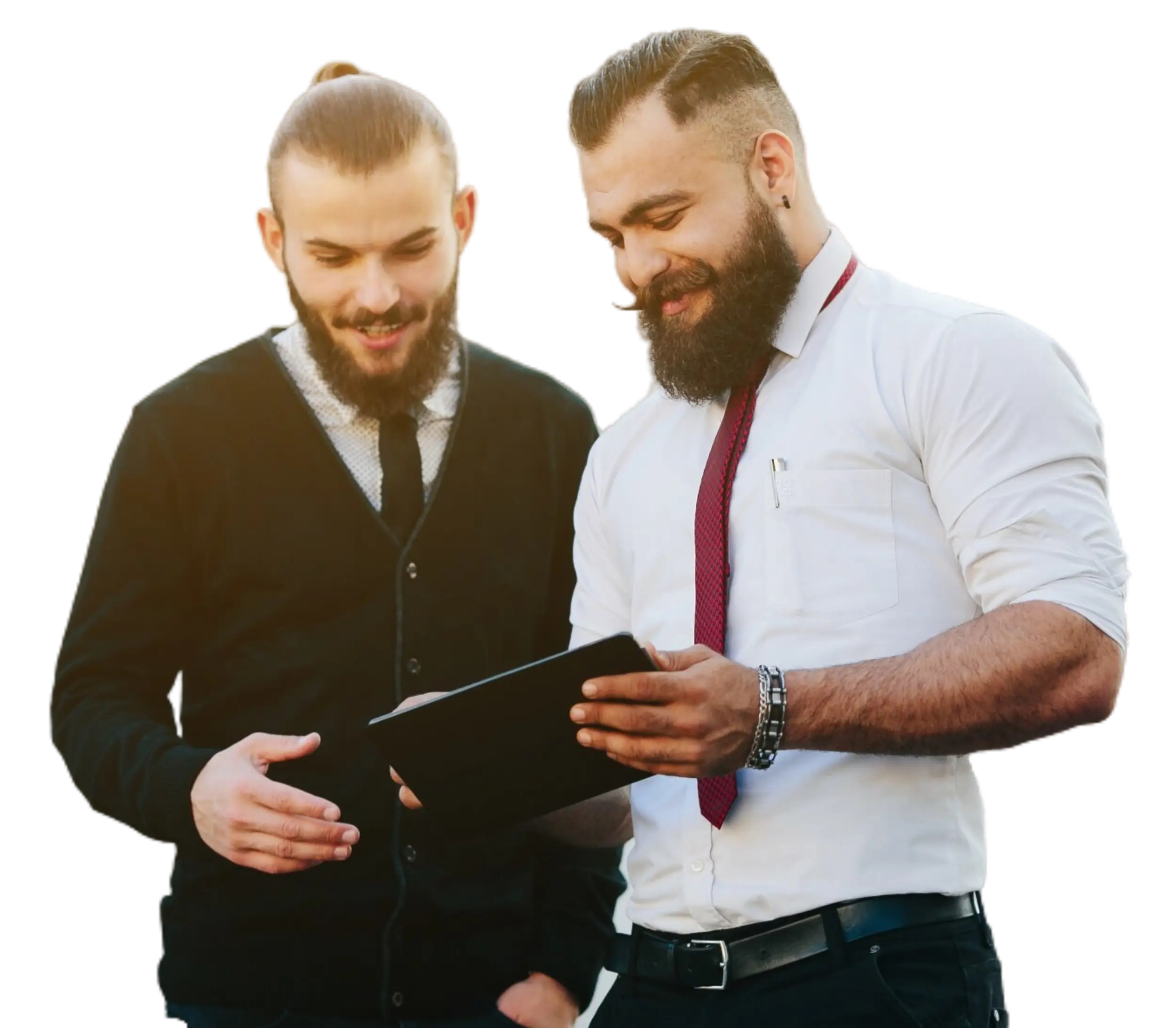 man-teaching-another-tablet